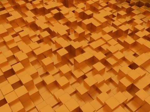 Abstract futuristic cubes shape background. Gold solid box array individualism Stock Illustration