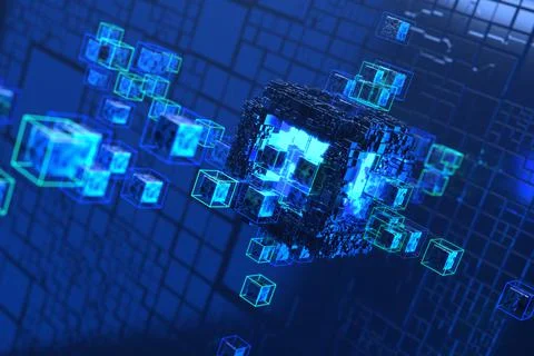 Abstract futuristic cubes shape background. Blockchain technology concept. Big Stock Photos