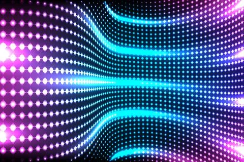 Abstract Futuristic Curved Dot Matrix Background with Pink and Blue Neon Ligh Illustrazione stock