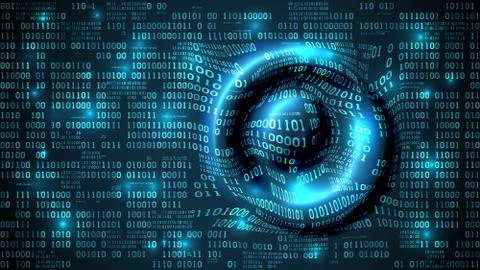 Abstract futuristic cyberspace binary code and circular waves, matrix background Stock Illustration