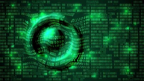 Abstract futuristic cyberspace with binary code circular waves matrix background Stock Illustration