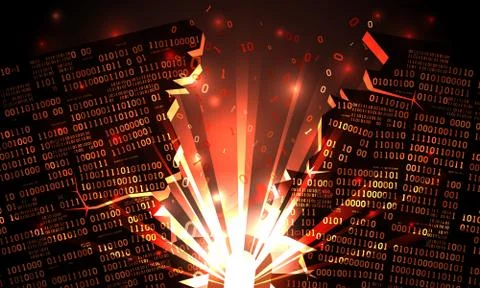 Abstract futuristic cyberspace hacked array binary data, explosion binary code Stock Illustration