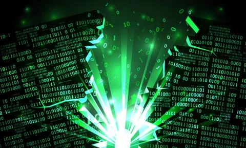 Abstract futuristic cyberspace with a hacked array of binary data, explosion Stock Illustration