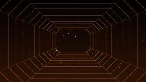 Abstract futuristic dark corridor background with glowing orange wireframe .. Stock Illustration
