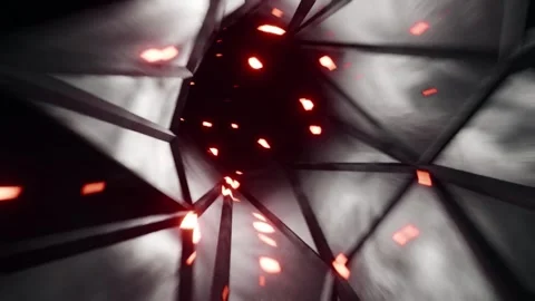 Abstract futuristic dark tunnel with triangular pattern and glowing red par.. Stock Footage 327519122