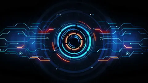 Abstract futuristic dashboard concept with electronic circuit and round hud. Видео 137067142