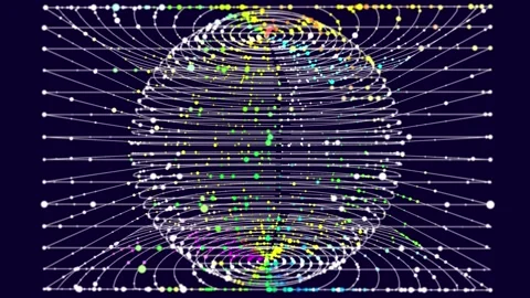 Abstract futuristic data massiv with sphere in box grid connecting color do.. Video stock 335136180