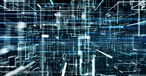 Abstract futuristic data network with glowing lines and grids, representing d Stock Footage 328707420