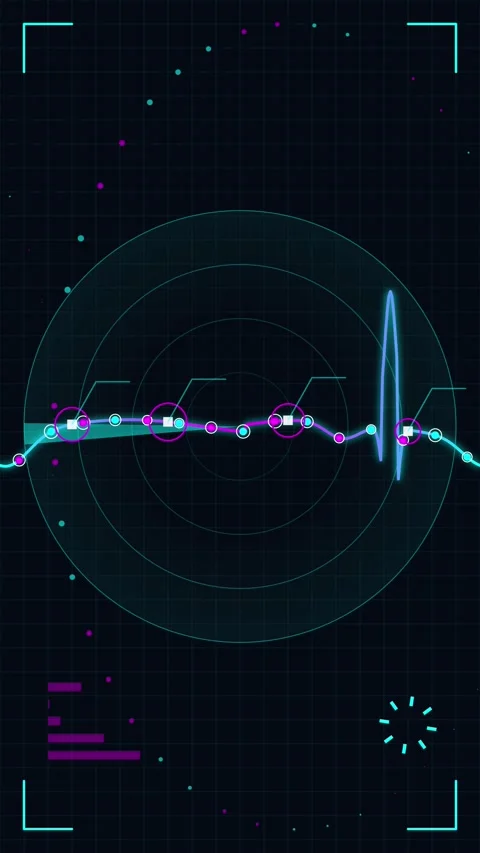Abstract futuristic data scope overlay with glowing blue neon signal analys.. Stock Footage 344932471