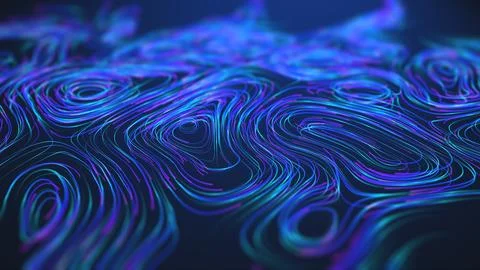 Abstract futuristic data visualization with glowing multicolored curved lines on イラスト素材