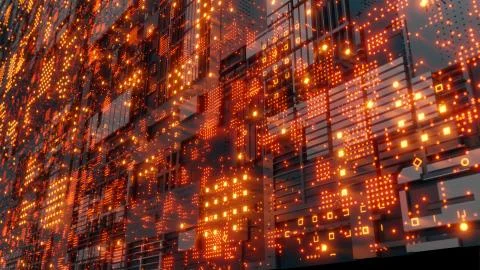 Abstract futuristic design. Tech wall with red bright elements Illustrazione stock