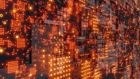 Abstract futuristic design. Tech wall with red bright elements Illustrazione stock