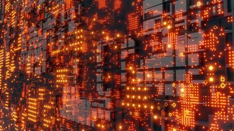 Abstract futuristic design. Tech wall with red bright elements Illustrazione stock