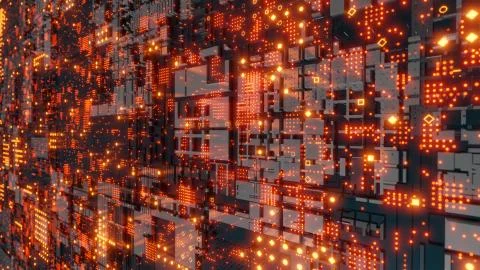 Abstract futuristic design. Tech wall with red bright elements Illustrazione stock