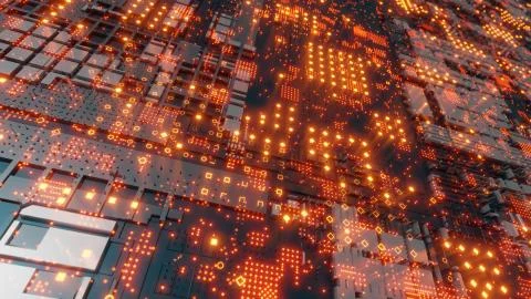 Abstract futuristic design. Tech wall with red bright elements Stock Illustration