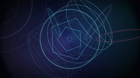 Abstract futuristic digital animation of glowing neon geometric lines and Stock Footage 346218261