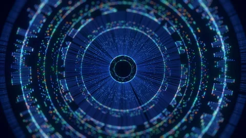 An abstract futuristic digital background features glowing concentric circles Stock Footage 313832742