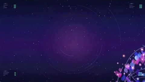 Abstract futuristic digital background with glowing purple particles and 库存影片 340391196