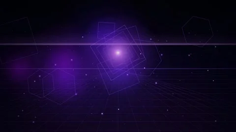 Abstract futuristic digital background with glowing purple geometric cubes and 库存影片 346202828
