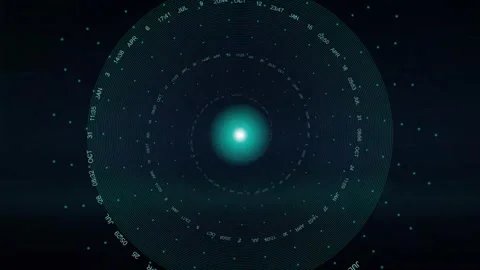 Abstract Futuristic Digital Clock With Rotating Rings and Time Data Display Vídeos de archivo 344232853