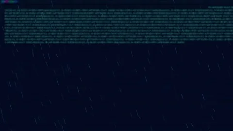 Abstract Futuristic Digital Code Rain Falling Down on Dark Blue Background Stock Footage 341455434