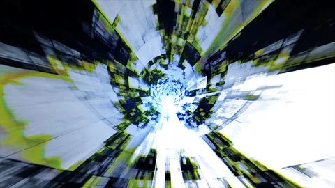 Abstract futuristic digital data tunnel with geometric blocks Stock Illustration
