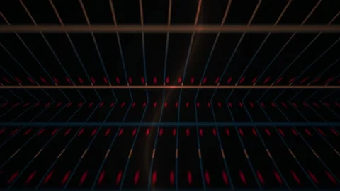 Abstract Futuristic Digital Grid Animation with Blue Light Lines and Red Pu.. Stock Footage 343686726