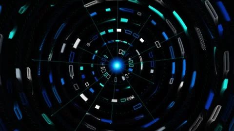 Abstract futuristic digital hud interface with glowing blue and white circu.. Видео 345244798
