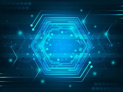 Abstract futuristic digital innovation background with circuit board, hexagon Illustrazione stock