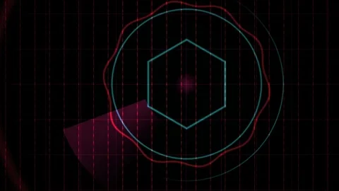 Abstract futuristic digital interface with glowing red and green circular d.. Stock Footage 334455366