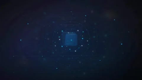 Abstract futuristic digital interface with glowing blue data particles and Stock Footage 339317311