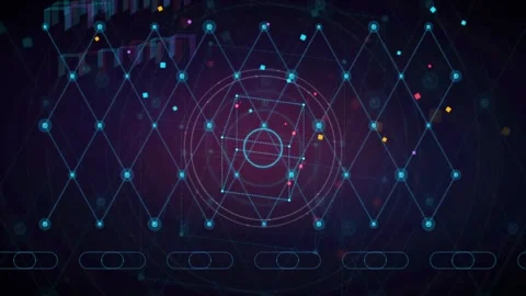 Abstract Futuristic Digital Interface with Glowing Blue and Purple Geometric Stock Footage 339318168