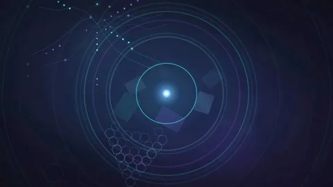 Abstract futuristic digital interface with glowing blue concentric circles and 库存影片 340395899