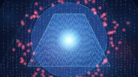 Abstract futuristic digital interface with glowing blue geometric shapes and Видео 341814596