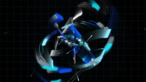 Abstract futuristic digital interface with glowing blue geometric shapes vide Видео 345244816