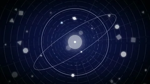 Abstract futuristic digital interface with rotating geometric shapes and Stock Footage 346203951