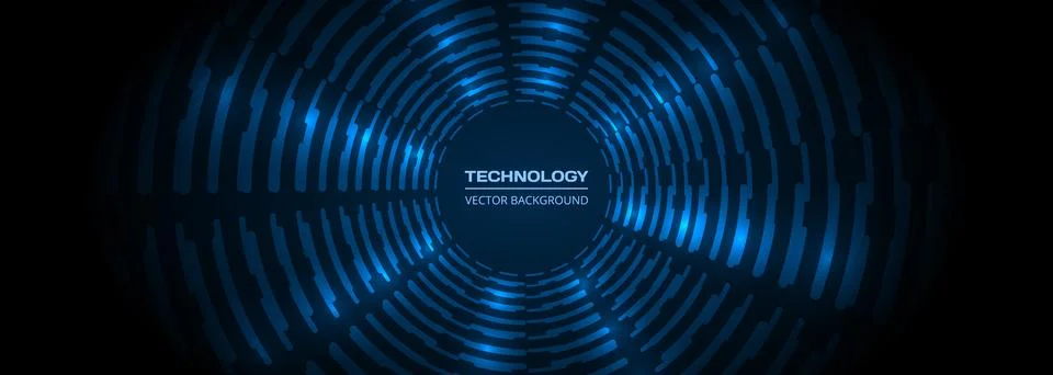 Abstract futuristic digital technology background with glowing blue concentric Illustrazione stock