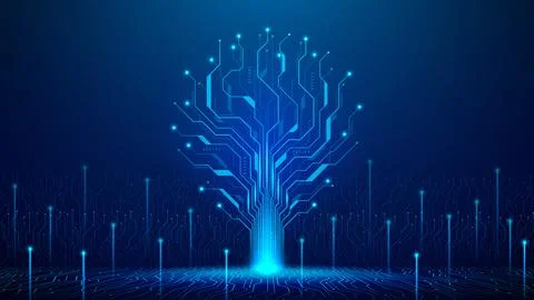 Abstract futuristic digital tree concept Illustrazione stock