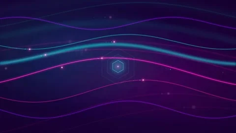 Abstract futuristic digital waves with glowing neon blue and purple lines on Видео 340118967