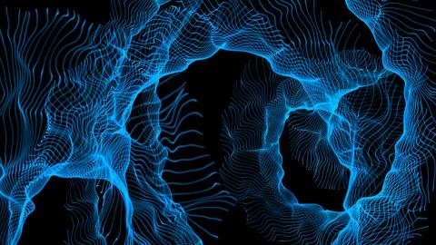 Abstract futuristic dots pattern on dark wavy background. 스톡 일러스트