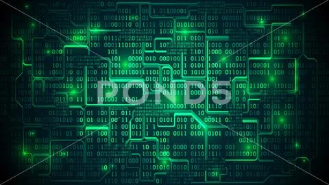 Abstract futuristic electronic circuit board with binary code, matrix background Stock Illustration