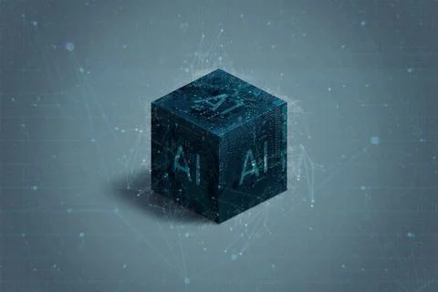 Abstract, futuristic electronic cube, representing the concept of artificial  Stock Photos