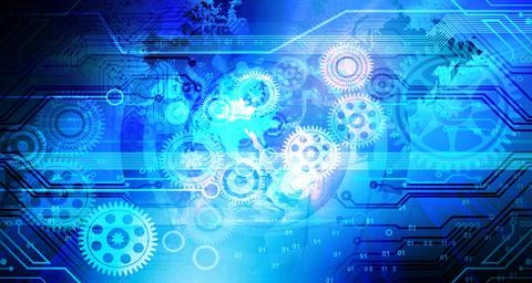 Abstract futuristic globe cogs technology background concept.Speed movement patt Stock Illustration