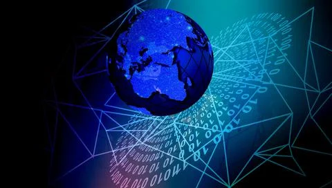 Abstract futuristic globe cogs technology background concept.Speed movement patt Stock Illustration