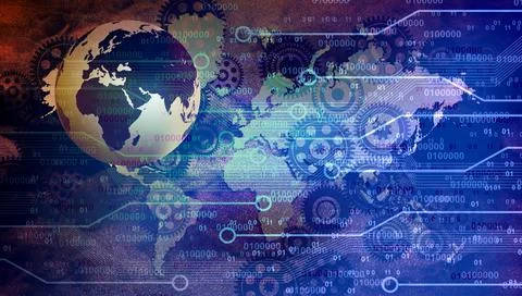 Abstract futuristic globe cogs technology background concept.Speed movement patt Stock Illustration