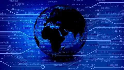 Abstract futuristic globe cogs technology background concept.Speed movement patt Stock Illustration