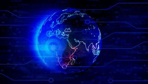Abstract futuristic globe cogs technology background concept.Speed movement patt Stock Illustration