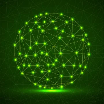 Abstract futuristic globe sphere, network connections with glowing dots and Stock Illustration