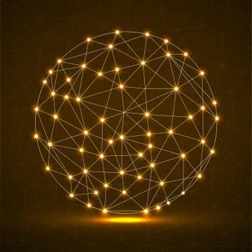 Abstract futuristic globe sphere, network connections with glowing dots and Stock Illustration