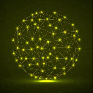 Abstract futuristic globe sphere, network connections with glowing dots and Stock Illustration